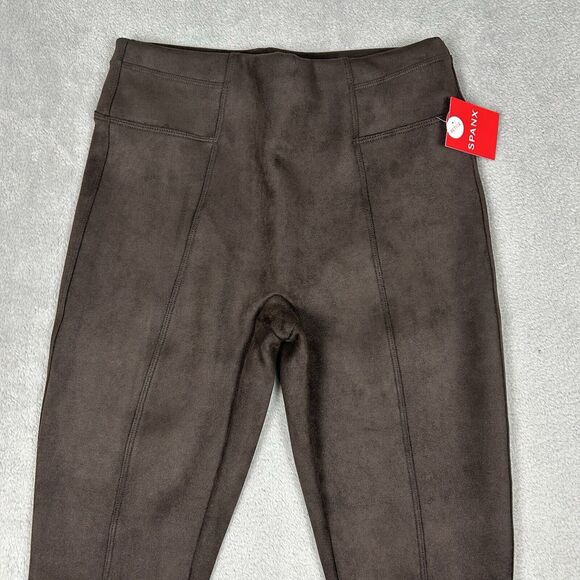 SPANX XS Petite Faux Suede High Waisted 20322R Chocolate Brown Slimming Leggings - Picture 3 of 12